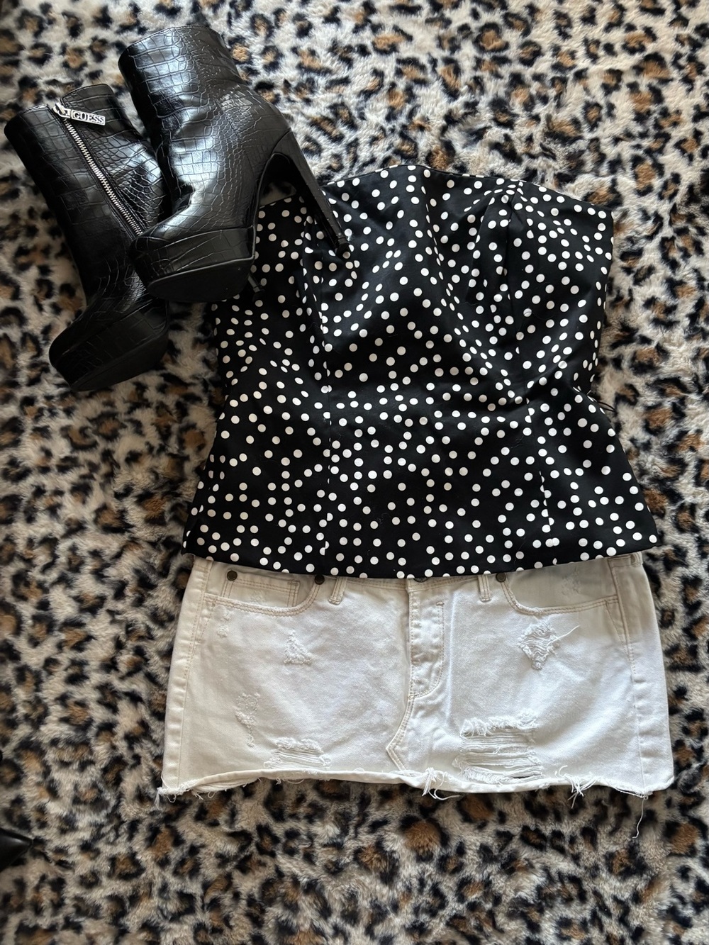 White House Black Market Black & White Polka Dot Strapless Dress